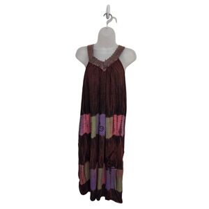 Mamta‎ Tie Dye Crochet Neck Maxi Dress Boho Brown Festival Free Size Sleeveless